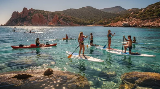 Adolescents pratiquant des sports nautiques dans les eaux turquoises de Corse