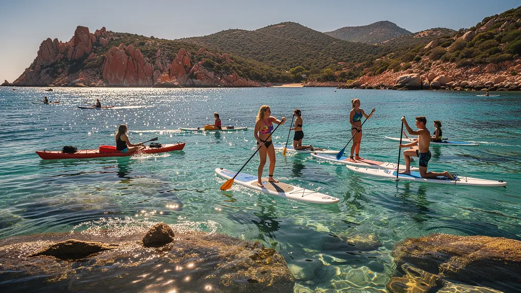 Adolescents pratiquant des sports nautiques dans les eaux turquoises de Corse