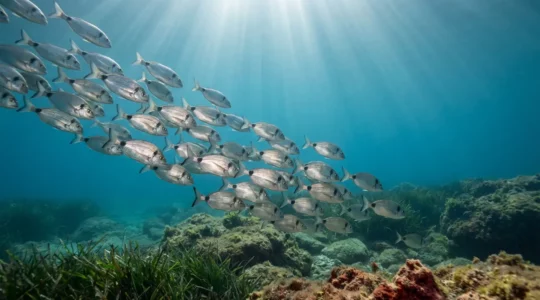 Banc de sars en Corse observés en snorkeling près des rochers sous-marins