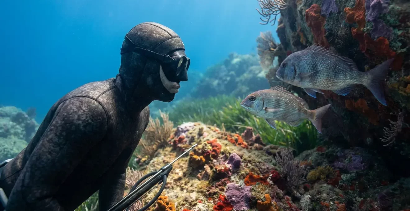 Comparaison visuelle entre un jeune denti à la taille légale et un adulte mature, dans leur habitat naturel corse