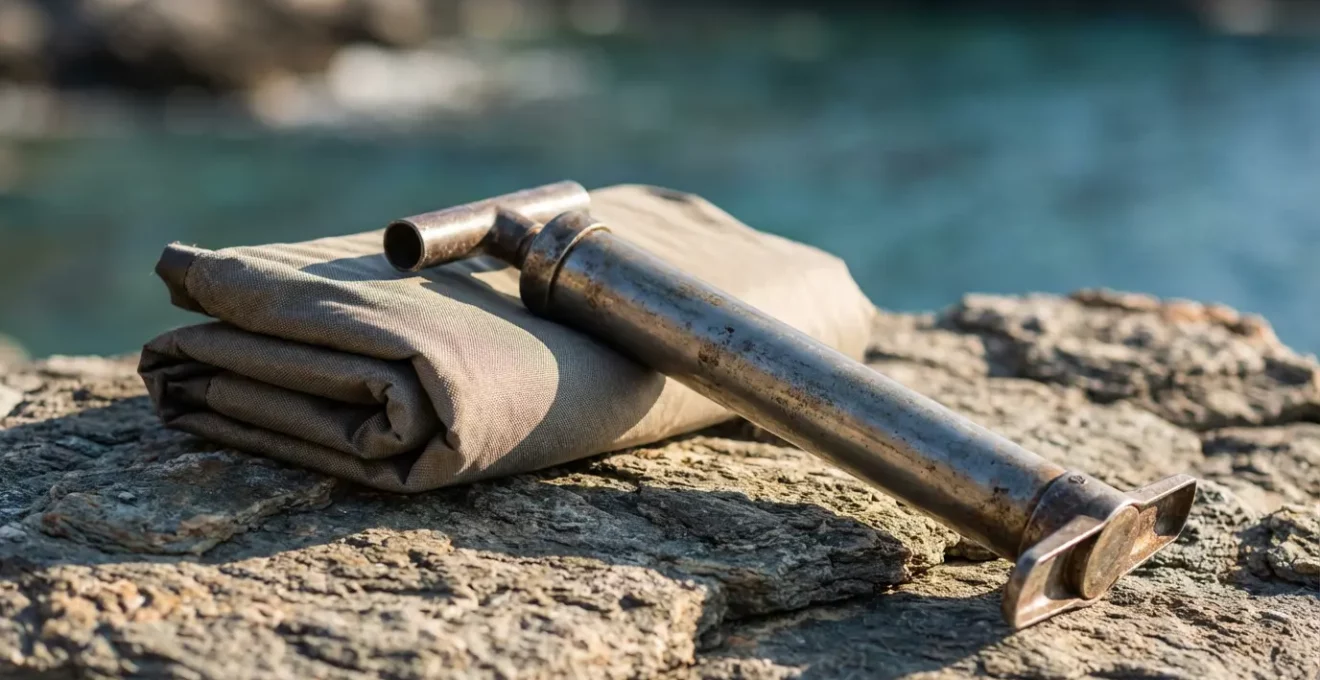 Équipement de gonflage portable sur rochers avec vue mer au Cap Corse