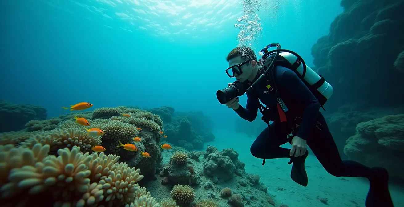 Plongeur photographiant une espèce marine pour identification