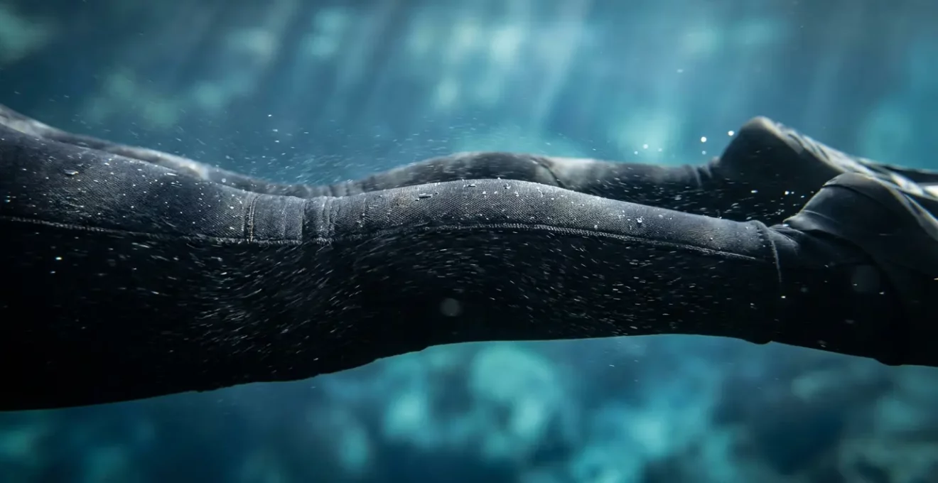 Vue macro d'un plongeur en position horizontale parfaite montrant les détails de l'alignement corporel